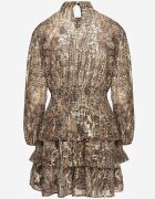 retro & icone Rochie Maro Evazată cu Imprimeu Leopard cu Volane și Elastic în Talie Tinnorisa
