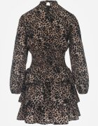retro & icone Rochie Maro Mini Cloș Cu Pete Decorată Cu Volane Fertta