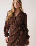 retro & icone Rochie maro petrecută cu flori în relief cu legătură în talie Esna
