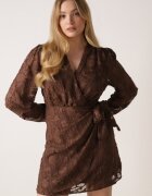 retro & icone Rochie maro petrecută cu flori în relief cu legătură în talie Esna