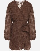 retro & icone Rochie maro petrecută cu flori în relief cu legătură în talie Esna