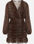 retro & icone Rochie Maro Petrecută cu imprimeu leopard cu încrețituri și volănaș Semiriael