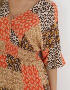 retro & icone Rochie Maxi Portocalie din viscoză cu elastice în talie și model abstract Zamania