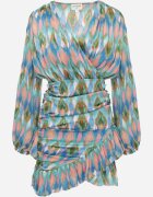 retro & icone Rochie Mini Albastru-Verde Mulată cu Decolteu Petrecut Volane și Drapaje Onorelia