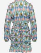 retro & icone Rochie Mini Albastru-Verde Mulată cu Decolteu Petrecut Volane și Drapaje Onorelia
