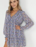 retro & icone Rochie Mini Albastru-Violet cu Volan și Elastic în Talie Annis