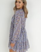 retro & icone Rochie Mini Albastru-Violet cu Volan și Elastic în Talie Annis