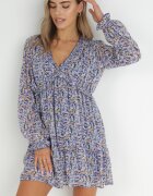 retro & icone Rochie Mini Albastru-Violet cu Volan și Elastic în Talie Annis