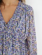 retro & icone Rochie Mini Albastru-Violet cu Volan și Elastic în Talie Annis