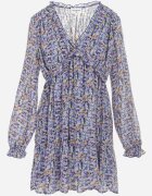 retro & icone Rochie Mini Albastru-Violet cu Volan și Elastic în Talie Annis