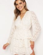 retro & icone Rochie Mini Bej Deschis Cloș cu Încrețituri și Volane Lanevin