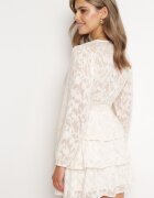 retro & icone Rochie Mini Bej Deschis Cloș cu Încrețituri și Volane Lanevin