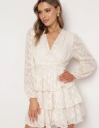 retro & icone Rochie Mini Bej Deschis Cloș cu Încrețituri și Volane Lanevin
