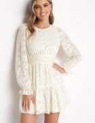retro & icone Rochie Mini Bej Deschis din Țesătură Plumeti și cu Volan Coucile