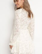 retro & icone Rochie Mini Bej Deschis din Țesătură Plumeti și cu Volan Coucile