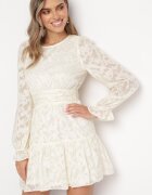 retro & icone Rochie Mini Bej Deschis din Țesătură Plumeti și cu Volan Coucile
