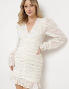 retro & icone Rochie Mini Bej din Țesătură Plumeti cu Volane Werenia