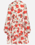 retro & icone Rochie Mini Bej și Roșie cu Imprimeu Floral Decolteu Petrecut Volane și Curea Siboria