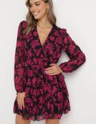 retro & icone Rochie mini cloche roz florală cu decolteu triunghiular și volane Cehamla