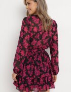 retro & icone Rochie mini cloche roz florală cu decolteu triunghiular și volane Cehamla