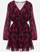 retro & icone Rochie mini cloche roz florală cu decolteu triunghiular și volane Cehamla