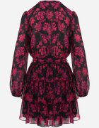 retro & icone Rochie mini cloche roz florală cu decolteu triunghiular și volane Cehamla