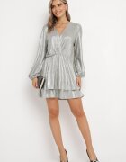 retro & icone Rochie Mini Cloș Aurie cu Decolteu Petrecut și Luciu Metalic Puobi