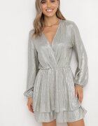 retro & icone Rochie Mini Cloș Aurie cu Decolteu Petrecut și Luciu Metalic Puobi