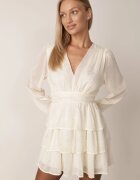 retro & icone Rochie Mini Jasnobej Evazată cu Imprimeu Metalic și Volane Elawnia