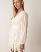 retro & icone Rochie Mini Jasnobej Evazată cu Imprimeu Metalic și Volane Elawnia