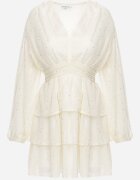 retro & icone Rochie Mini Jasnobej Evazată cu Imprimeu Metalic și Volane Elawnia