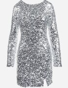 retro & icone Rochie Mini Mulată Argintie cu Decupaj la Spate Decorată cu Paiete Akorra