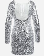 retro & icone Rochie Mini Mulată Argintie cu Decupaj la Spate Decorată cu Paiete Akorra