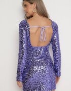 retro & icone Rochie mini mulată mov cu decupaj la spate decorată cu paiete Akorra