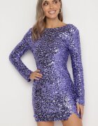 retro & icone Rochie mini mulată mov cu decupaj la spate decorată cu paiete Akorra