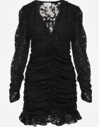 retro & icone Rochie Mini Neagră din Țesătură Plumeti cu Încrețituri Werenia