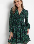 retro & icone Rochie Mini Verde-Negru cu Decolteu Petrecut Elandra