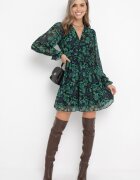 retro & icone Rochie Mini Verde-Negru cu Decolteu Petrecut Elandra