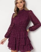 retro & icone Rochie mov cambrată mini dantelată cu volane Ciluna