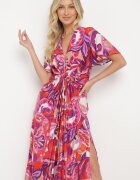 retro & icone Rochie Mov din Viscoză cu Mâneci Largi și Nod Decorativ Binamla