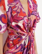 retro & icone Rochie Mov din Viscoză cu Mâneci Largi și Nod Decorativ Binamla