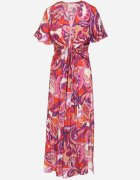 retro & icone Rochie Mov din Viscoză cu Mâneci Largi și Nod Decorativ Binamla