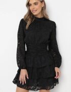 retro & icone Rochie Neagră Cambrată Mini Din Dantelă cu Volane Ciluna