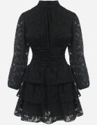 retro & icone Rochie Neagră Cambrată Mini Din Dantelă cu Volane Ciluna