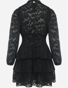 retro & icone Rochie Neagră Cambrată Mini Din Dantelă cu Volane Ciluna