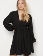retro & icone Rochie neagră cloș cu pliuri în talie și decolteu în V