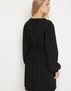 retro & icone Rochie neagră cloș cu pliuri în talie și decolteu în V