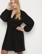 retro & icone Rochie neagră cloș cu pliuri în talie și decolteu în V