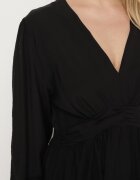 retro & icone Rochie neagră cloș cu pliuri în talie și decolteu în V