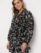retro & icone Rochie Neagră Cloș Mini cu flori cu volănaș Matera